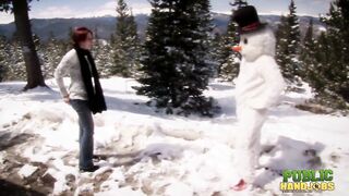 PUBLICHANDJOBS Brandi de Lafey Strokes Frosty the Snowman While Stranded in the Mountains
