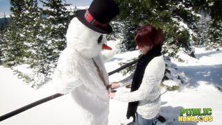 PUBLICHANDJOBS Brandi de Lafey Strokes Frosty the Snowman While Stranded in the Mountains
